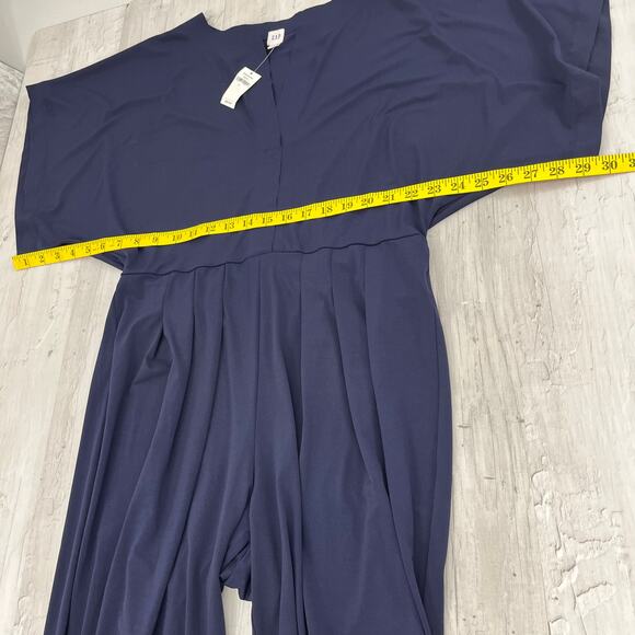 Gap Navy Blue Kimono Short Sleeve Split V-Neck One Piece Mid Calf Jumpsuit SM - Picture 6 of 9